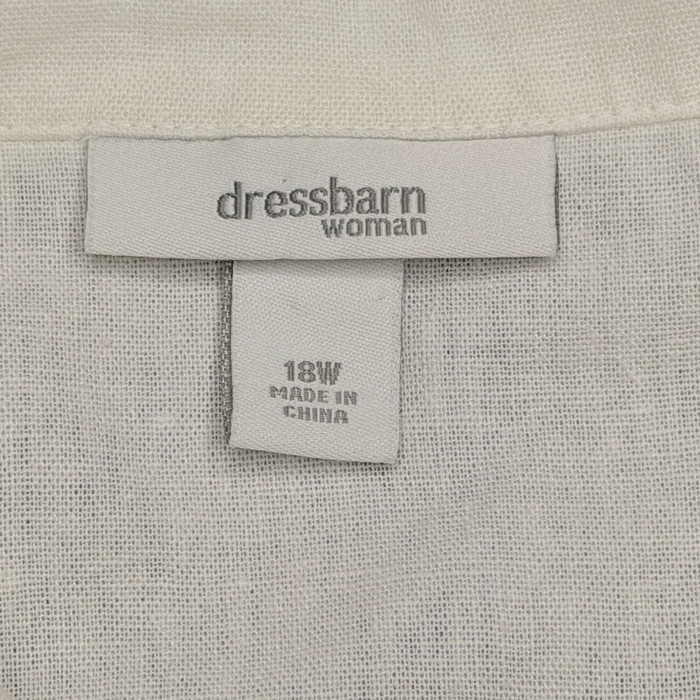 Vtg Dressbarn Button Front Shirt Womens 18 White Linen Embroidered Daisy Ladybug - Picture 6 of 10